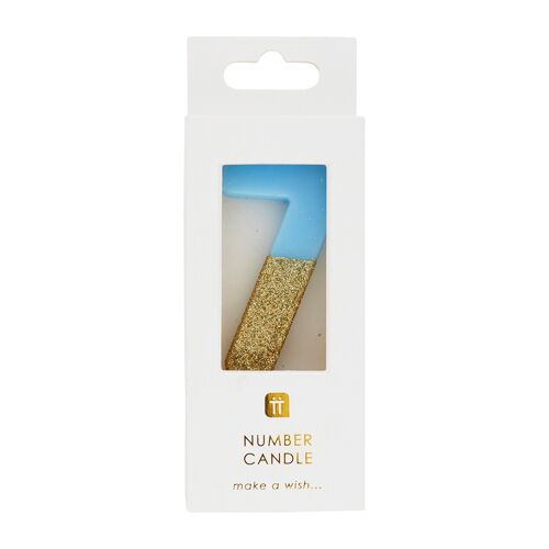 Blue Glitter Number 7 Candle