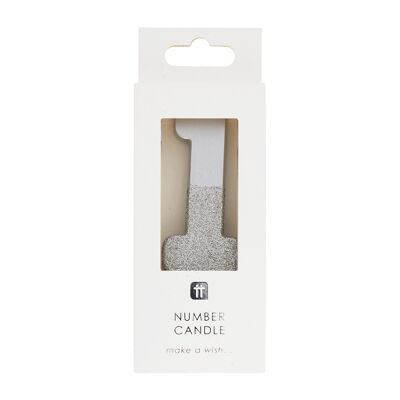 Silver Glitter Number 1 Candle