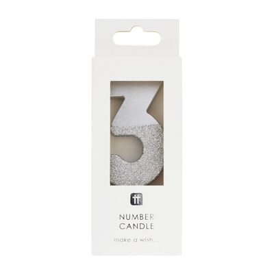 Silver Glitter Number 3 Candle