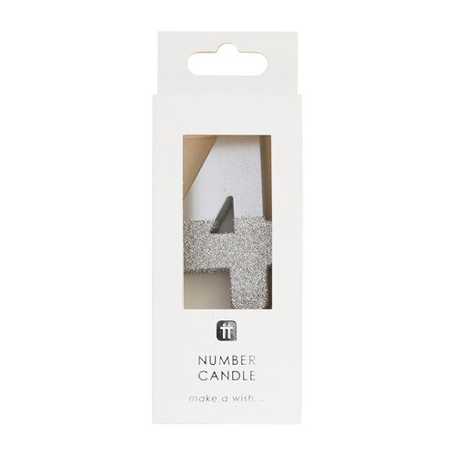 Silver Glitter Number 4 Candle