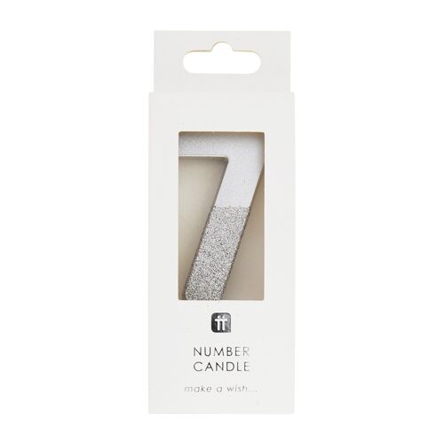 Silver Glitter Number 7 Candle