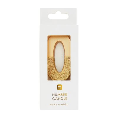 Gold Glitter Number 0 Candle