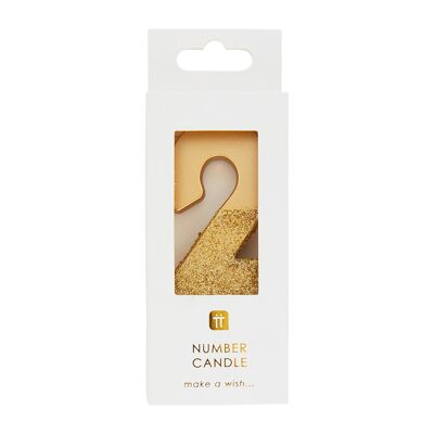 Gold Glitter Number 2 Candle