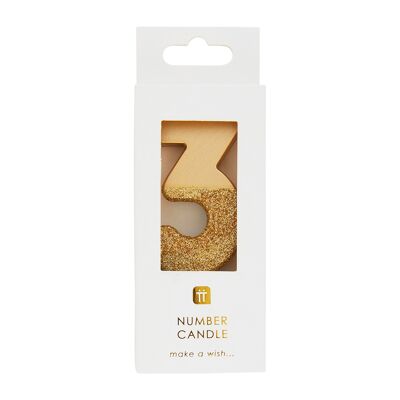Gold Glitter Number 3 Candle