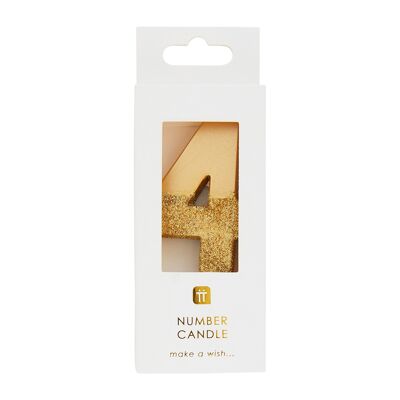 Gold Glitter Number 4 Candle