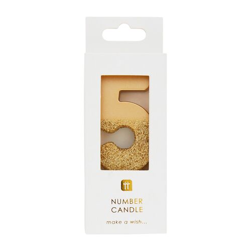 Gold Glitter Number 5 Candle