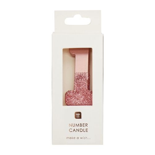 Rose Gold Glitter Number 1 Candle