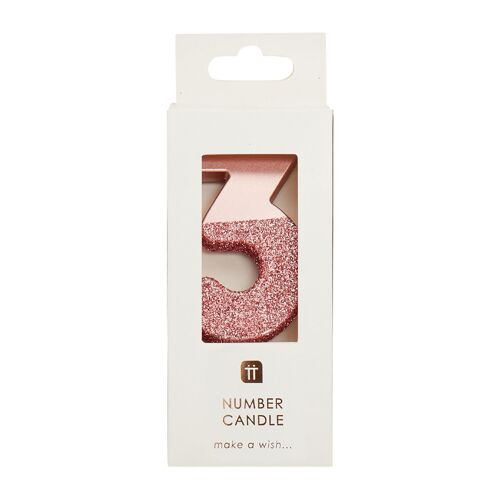 Rose Gold Glitter Number 3 Candle