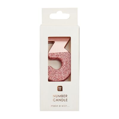 Rose Gold Glitter Number 3 Candle