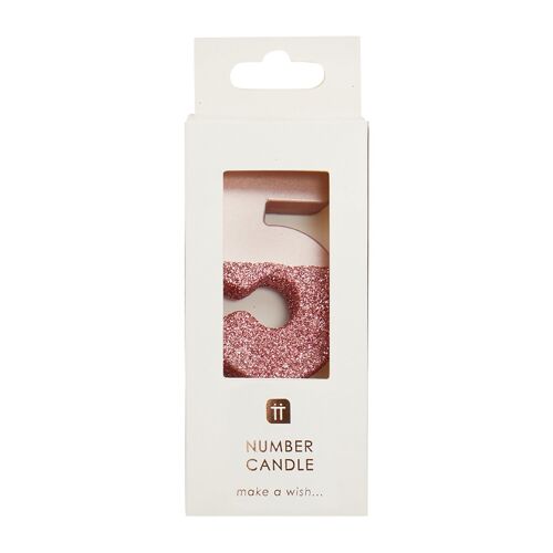 Rose Gold Glitter Number 5 Candle