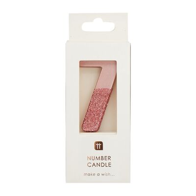 Rose Gold Glitter Nummer 7 Kerze