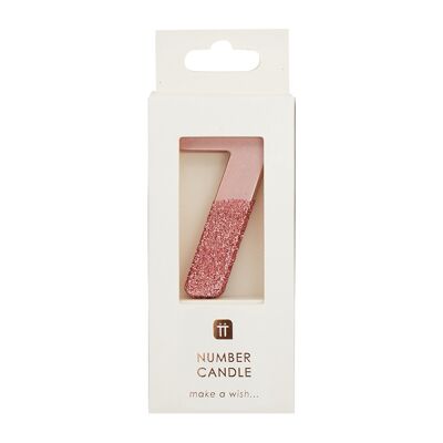 Rose Gold Glitter Number 7 Candle