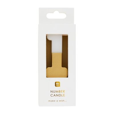 White & Gold Number 1 Candle