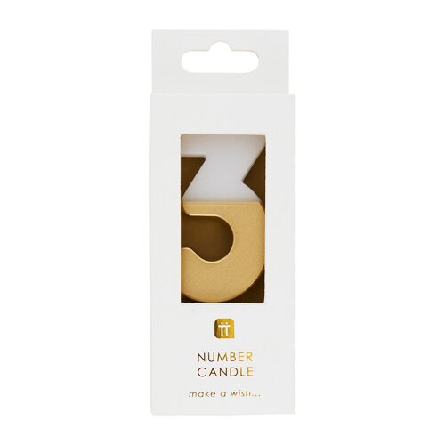 White & Gold Number 3 Candle