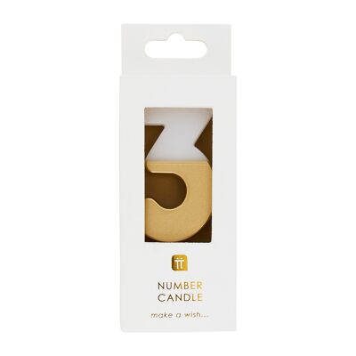 White & Gold Number 3 Candle