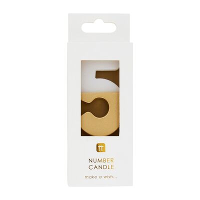 White & Gold Number 5 Candle