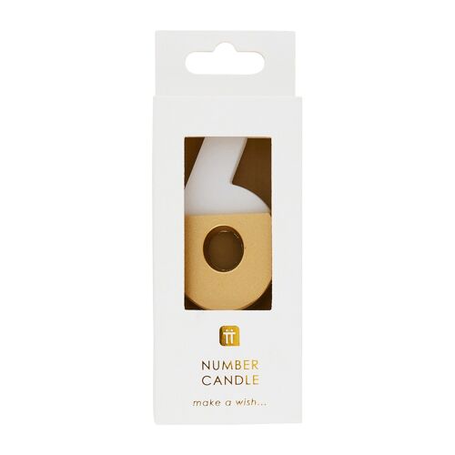 White & Gold Number 6 Candle