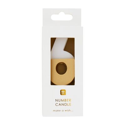 White & Gold Number 6 Candle