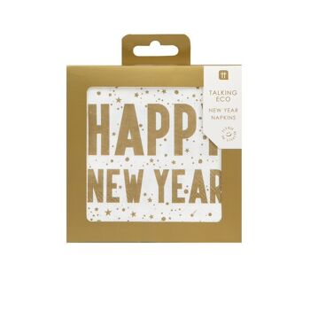 Serviettes Happy New Year dorées - Paquet de 20 2