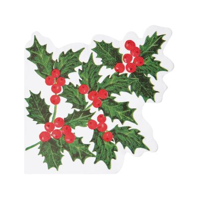 Christmas Holly Shaped Napkins - 16 Pack