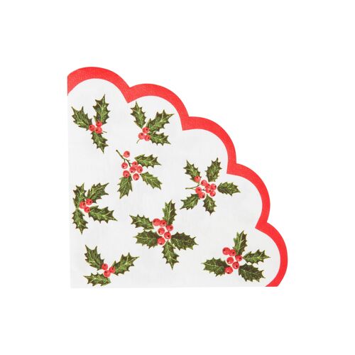 Christmas Holly Scalloped Napkins - 20 Pack