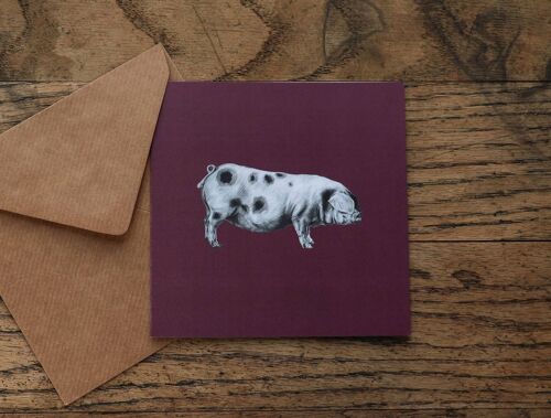 Burgundy 'Happy Pig' Card