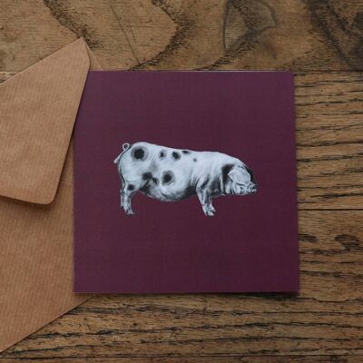 Burgundy 'Happy Pig' Card