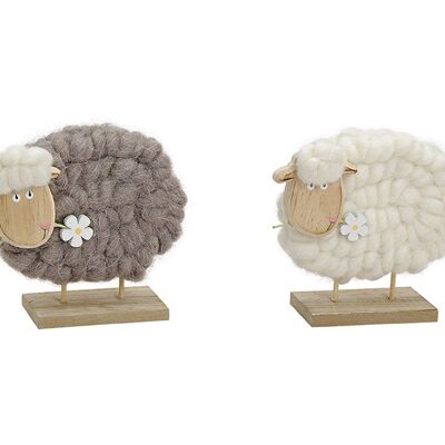 Schaf aus Holz mit Kunstfaser, 2-fach sortiert, B16 x T6 x H14 cm
