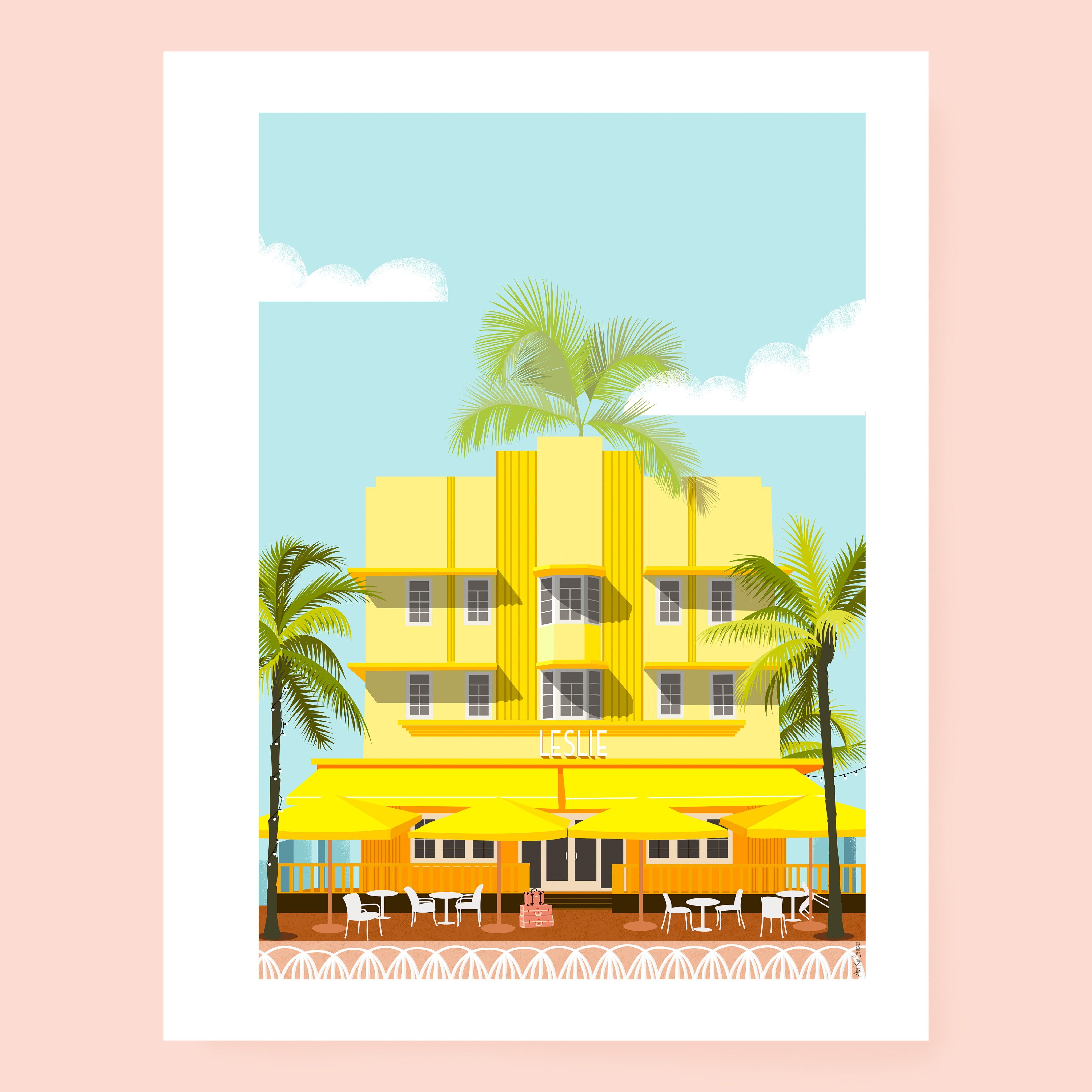 Poster Leslie Hotel Miami Art Deco South Beach Miami Florida, Vintage-A4-Format
