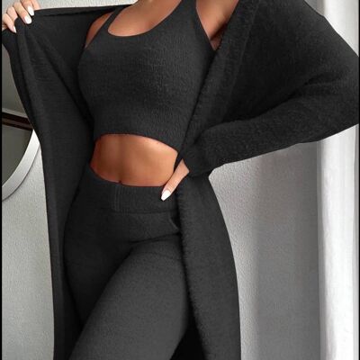 Womens Gym Wear Suit Vest Top Leggings Set - S/M - Black & Grey
