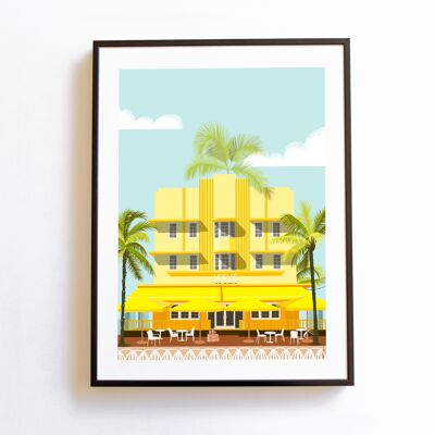 Affiche Leslie Hotel Miami hotel, Art Déco South Beach Miami Floride, vintage A3