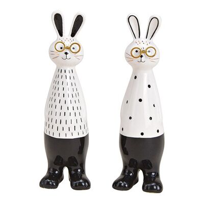 Hase mit Brille aus Keramik Weiß, schwarz 2-fach, (B/H/T) 7x20x6cm