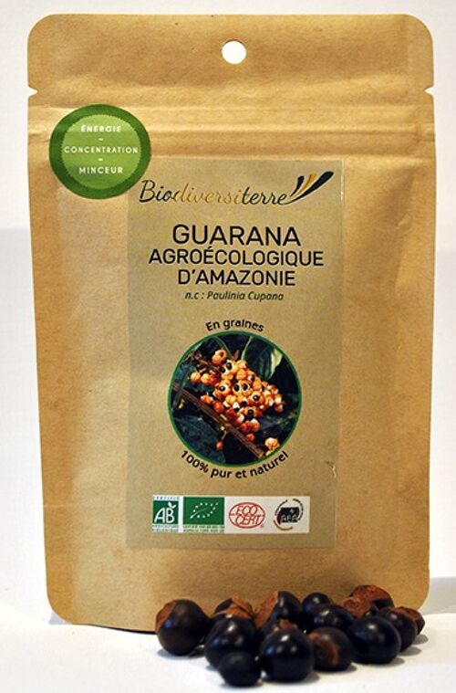 Éco sachet de 50g de graines de Guarana liane biologique certifié Ecocert et Agro Ecologie Amazonienne