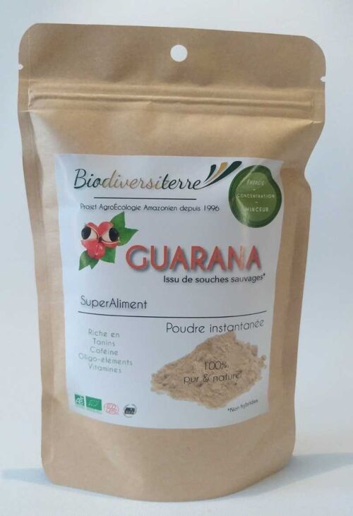 Éco sachet de 100g en poudre de Guarana liane biologique certifié Ecocert et Agro Ecologie Amazonienne