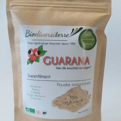 Eco bag of 100g organic Guarana liana powder certified Ecocert and Amazonian Agro Ecology