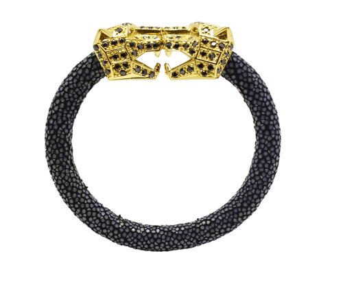 Pulsera cabeza de Pantera en Galuchat negro