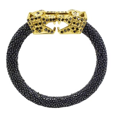 Panther head bracelet in black Galuchat