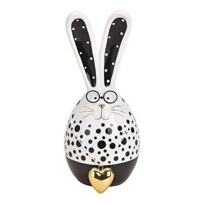 Hase mit Brille, Herzanhänger aus Keramik Weiß, schwarz (B/H/T) 9x22x9cm