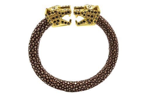 Pulsera cabeza de pantera en Galuchat chocolate