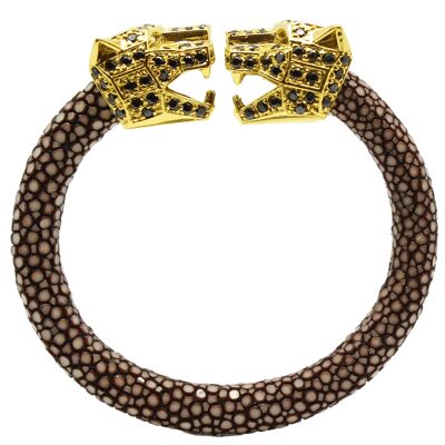 Panther head bracelet in chocolate Galuchat