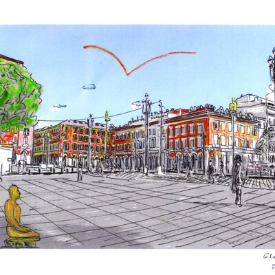 Cartolina d'arte - Nizza - Sculture di Place Massena e Plensa