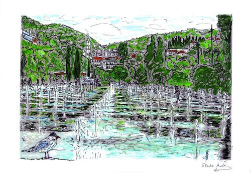 Carte Postale d'Art - Nice - Miroir d'eau - Promenade du Paillon