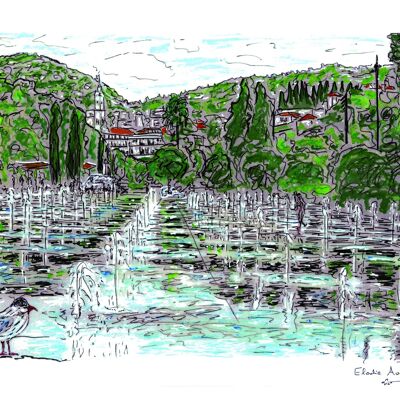 Kunstpostkarte - Nizza - Wasserspiegel - Promenade du Paillon