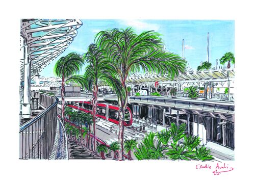 Carte Postale d'Art - Nice - Le tramway & l'aéroport