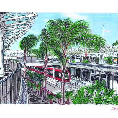 Art Postcard - Nice - The tramway & the airport