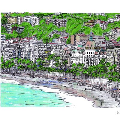 Carte Postale d'Art - Nice - Negresco  &  Baie des Anges