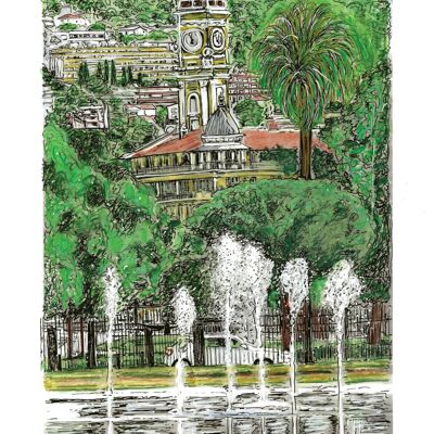 Postal de arte - Niza - Chorros de agua y paseo Paillon