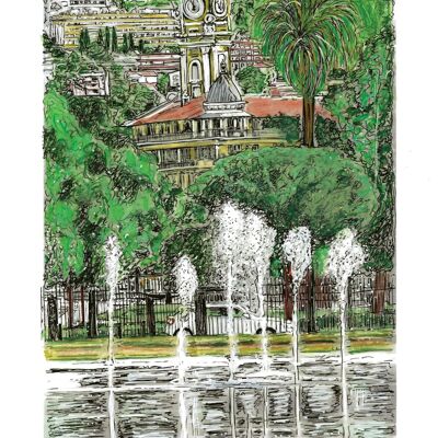 Cartolina d'arte - Nizza - Getti d'acqua e passeggiata del Paillon