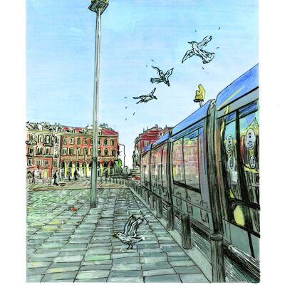 Art-Poster - Niza - Tram Reflections - Place Massena