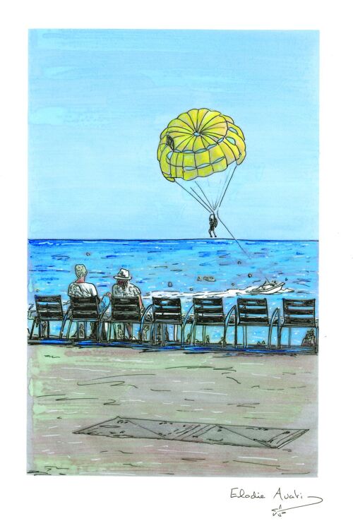 Affiche d'Art - Nice - Parachute sur la Promenade